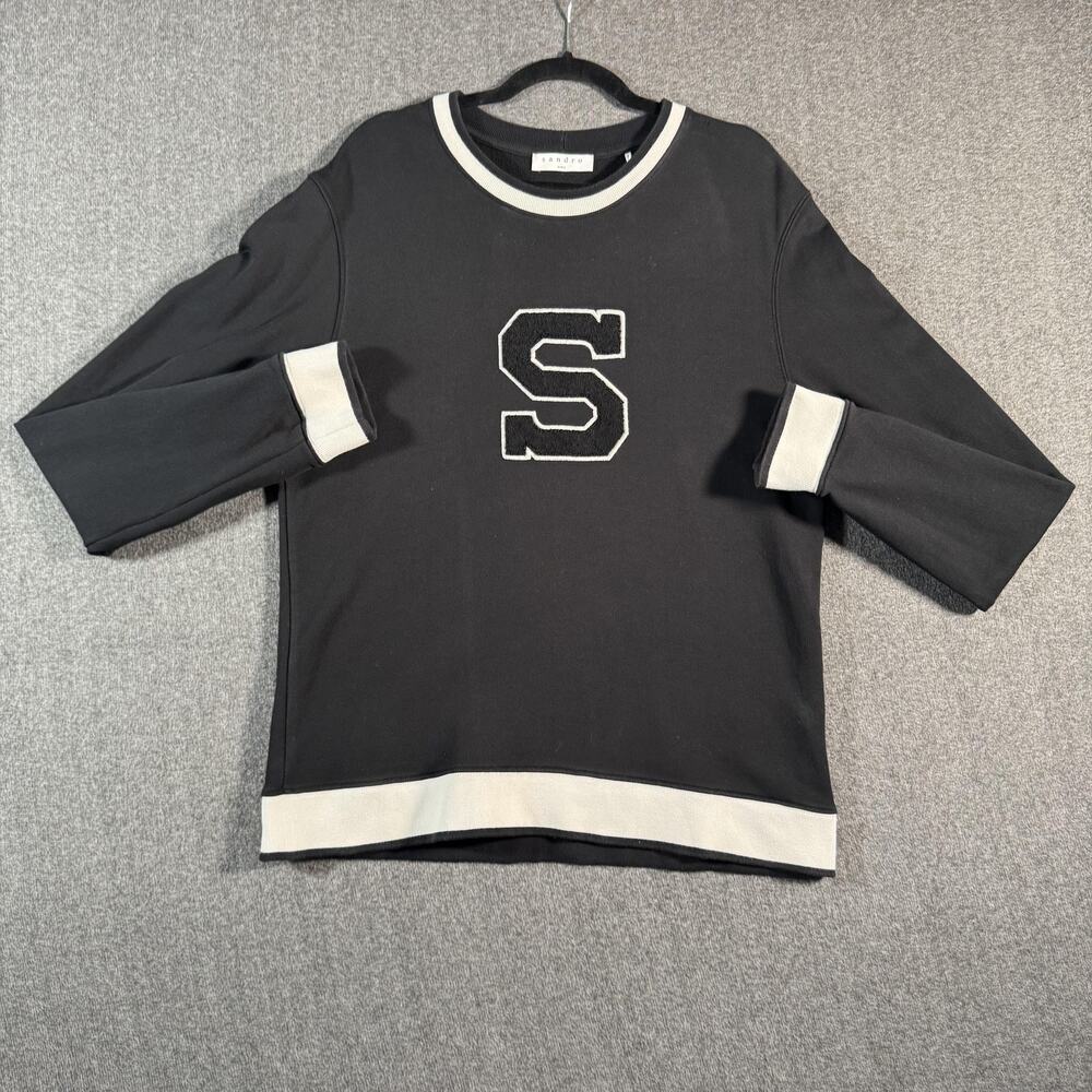 Sandro Sweatshirt Men's Large Black Varsity S Pullover Crewneck